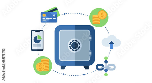 Secure Digital Finance and Data Protection. Safe Protecting Money, Credit Card, Cloud Storage, and Blockchain Assets.
