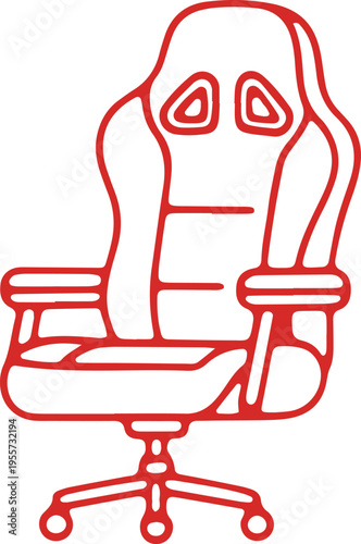 Minimalist red line drawing of a person sitting in an office chair