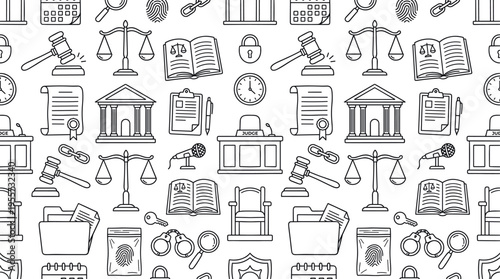 Courtroom and legal proceedings concept focused on trials, justice decisions, and legal documentation within a formal judicial environment. Objects of gavel, scales of justice,