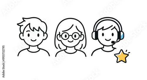 User profile personalization and friendly digital identity creation for social platforms and collaborative apps in a modern online lifestyle context, three simplified cartoon style