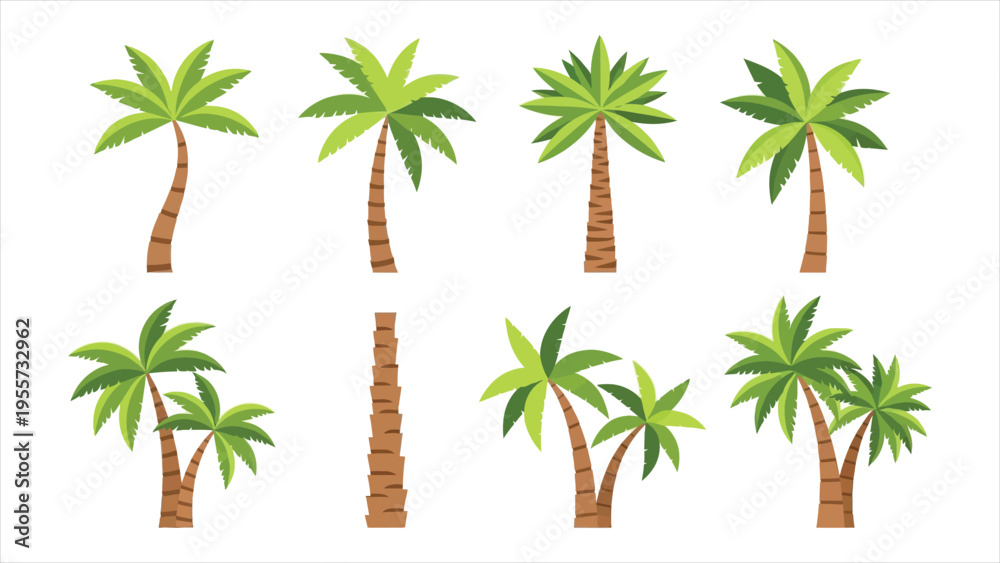 Obraz premium Palm Trees Isolated on White Background, Beautiful Vector Palm Tree Set Illustration