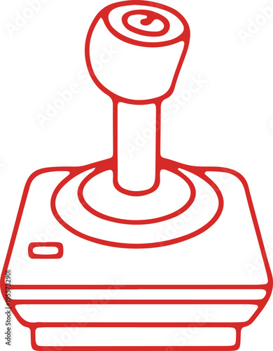 Classic arcade style joystick controller illustration in red outline