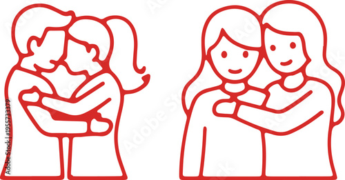 Illustration of two different family structures embracing their children