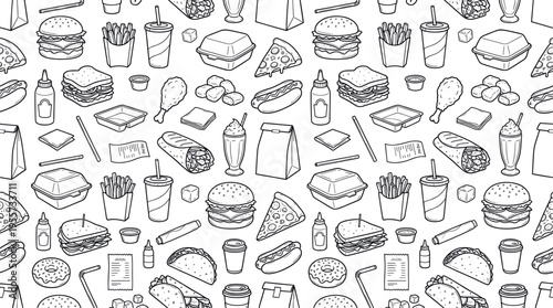 Fast food combo meal concept focused on convenient takeaway dining, quick service, and popular comfort food items for casual everyday eating. Objects of burger, cheeseburger, fries