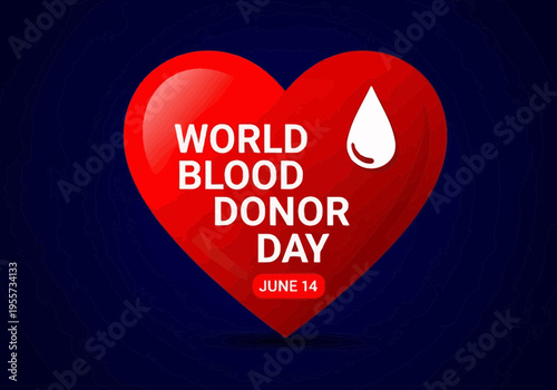 World blood donor day logo on a dark blue background with a red heart