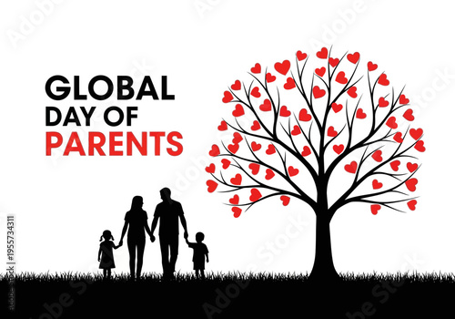 Global day of parents illustration with family and tree