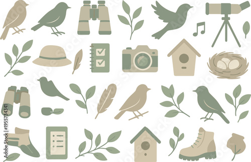 Nature bird watching hobby and peaceful outdoor wildlife observation with fresh eco lifestyle theme