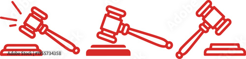 Three animated gavel icons in different states of motion