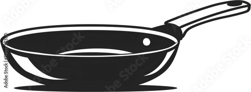 A simple black and white illustration of a frying pan depicted in a minimalist style on transparent background high quality professional detailed modern elegant stylish clean