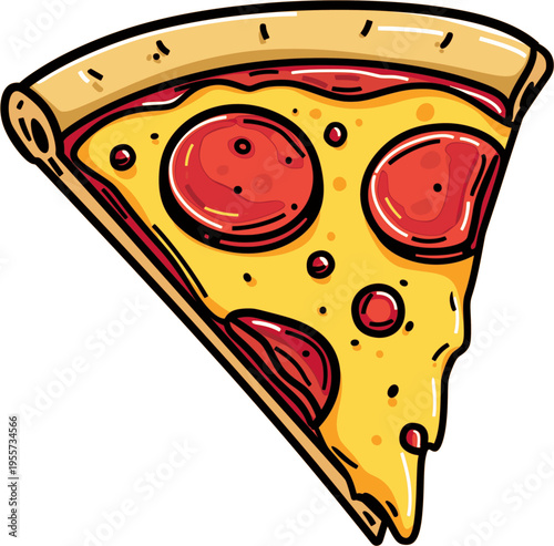 A colorful cartoon style slice of pepperoni pizza featuring melted cheese and a crispy crust on transparent background high quality professional detailed modern elegant stylish clean