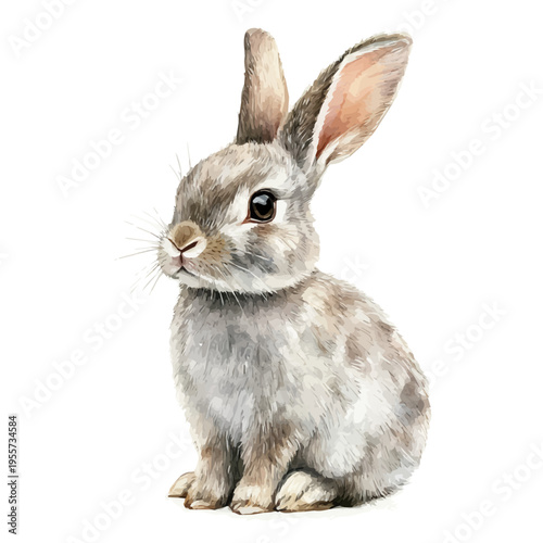 Rabbit, elegant watercolor illustration luminous highlights, isolated on a white background.
