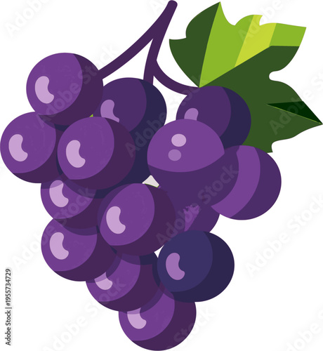 A vibrant cluster of plump purple grapes with a single green leaf is displayed ideal for digital design on transparent background high quality professional detailed modern