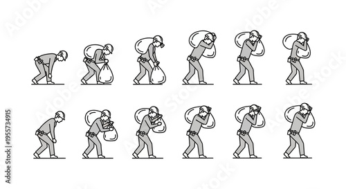 Manual Handling Safety and Ergonomic Lifting Techniques Illustration Set for Workers