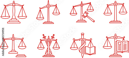 Symbols representing various aspects of the legal and judicial system