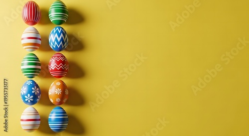 Vibrant easter eggs on yellow background celebrating easter sunday with colorful decorations