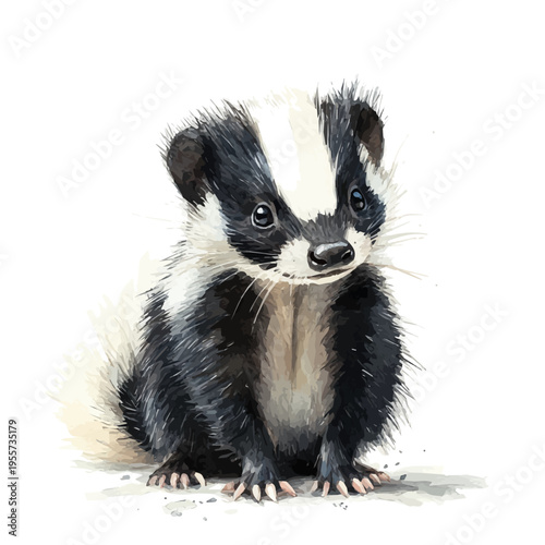 watercolor of Pet Skunk draw illustration, isolated on a white background.