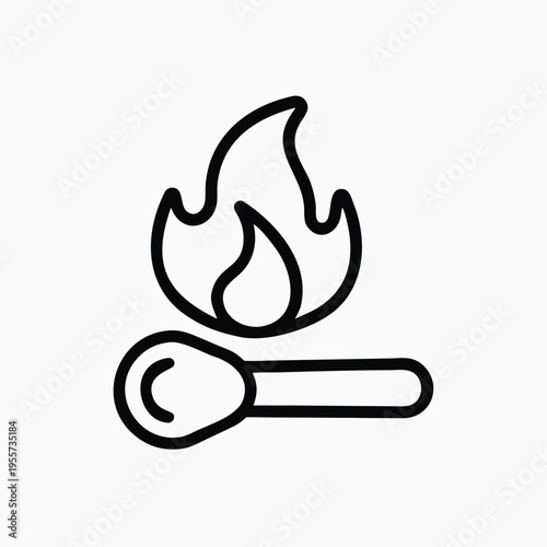 Burning Matchstick Vector Icon in Minimalist Outline Style