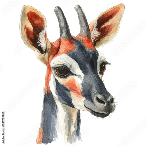 watercolor of Okapi vector painting, isolated on a white background.