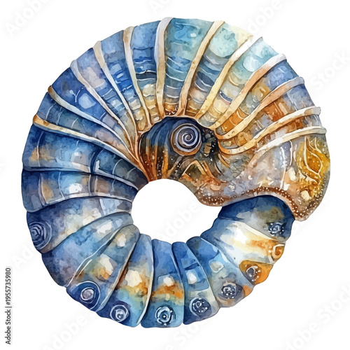 watercolor of Nautilus draw illustration, isolated on a white background.