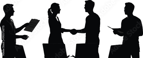 Business people handshake, job interview success, teamwork agreement, professional meeting, partnership deal, office hiring process concept