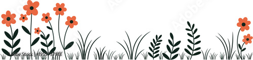Simple illustration of orange flowers and grass on a white background