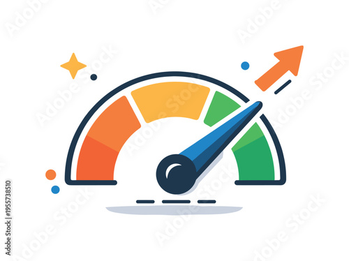 Business performance monitoring and progress tracking focused on improving efficiency and reaching ambitious goals, a clean speedometer gauge with a rising needle and a small