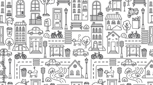 Urban neighborhood lifestyle and everyday city living concept focused on community, daily routines, and residential street environments in a modern metropolitan setting. Objects of