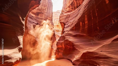 Sunlit Sandstone Canyon With Dust Swirling in Warm Light