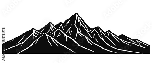 mountain range silhouette with sharp alpine peaks bold black landscape vector design for cricut vinyl cutting laser engraving stencil outdoor branding and decorative projects