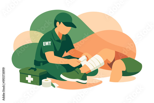 Emt providing medical assistance to injured person.