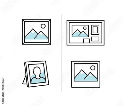 Home decor and photo display concept showing how framed pictures organize personal photographs and decorate living spaces with meaningful memories, illustrated through four clear