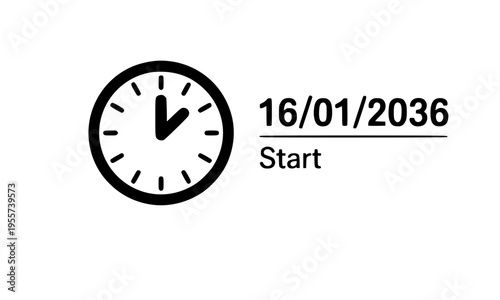 Analog Clock Icon with Start Date 16 January 2036, Minimal Time and Schedule Concept Illustration for Business, Project Launch and Countdown Design