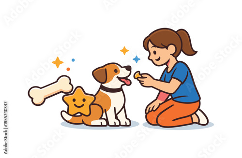 Dog training and positive reinforcement representing rewarding good behavior and building trust between pets and owners, a classic dog bone beside a small star badge expressing