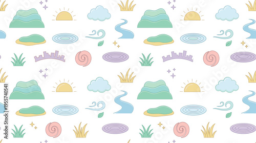 Dreamy colorful horizon exploration and calming abstract scenic flow with imaginative nature inspired atmosphere