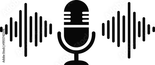 Microphone icon with sound waves on white background