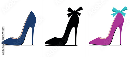Elegant High Heel Shoes Collection with Stylish Bow Designs in Different Colors for Fashion, Footwear Branding, and Glamour Vector Illustration