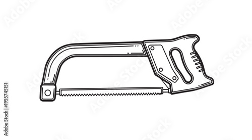 Professional Hacksaw Hand Tool Outline Vector Illustration