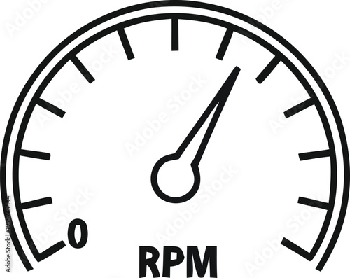 Simple black and white illustration of a speed gauge displaying revolutions per minute