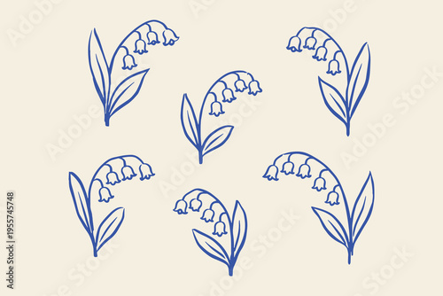 Lily of the valley flower set hand drawn vector illustration