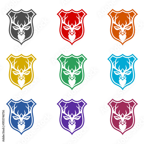 Deer And Shield Deer Head icon isolated on white background. Set icons colorful
