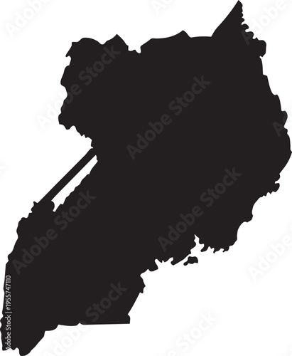 Black silhouette map of Uganda a vector illustration representing the countrys geography for travel or informational purposes isolated on a white background