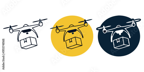 Delivery Drone Package Logistics Transportation Triptych Vector