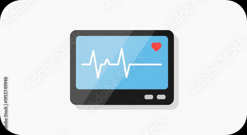 Heartbeat monitor on a medical device screen with ecg graph and red heart symbol