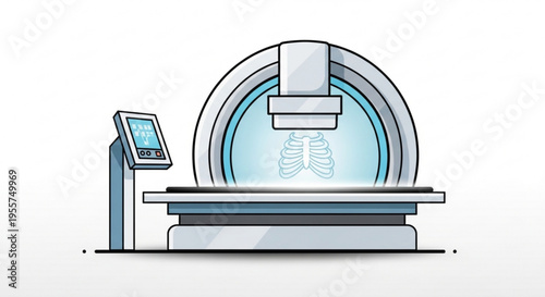 Medical ct scanner machine with skeleton inside hospital technology concept