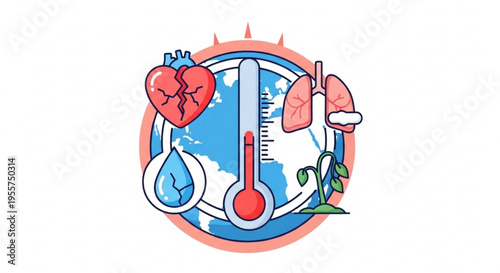 Climate change impact on human health earth temperature rising environmental pollution concept