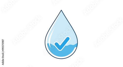 Water droplet icon with blue check mark symbolizing purity and approval