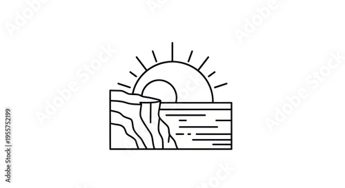 Sunrise over ocean linear illustration