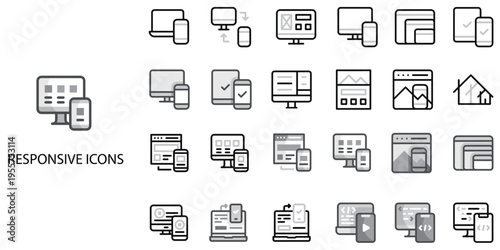 Responsive simple concept 24 Grew color icons set .Vector illustration.