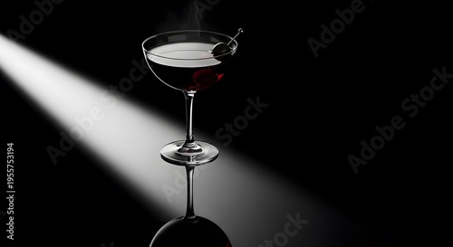 Elegant Cocktail with Garnish Under Dramatic Spotlight