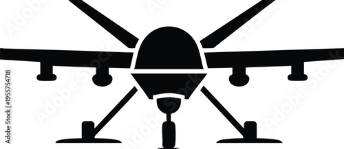 Military drone unmanned aerial vehicle silhouette vector graphic illustration on a white background